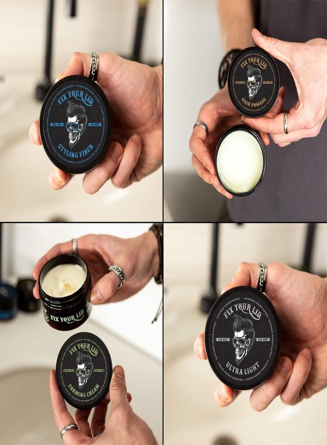 Fix Your Lid Travel Variety Pack | 4pk 1.7oz - Ultra Light Pomade Low Hold - Forming Cream Medium Hold - Styling Fiber High Hold - Hair Pomade Medium Hold High Shine - Mens Hair Styling Set - Image 4